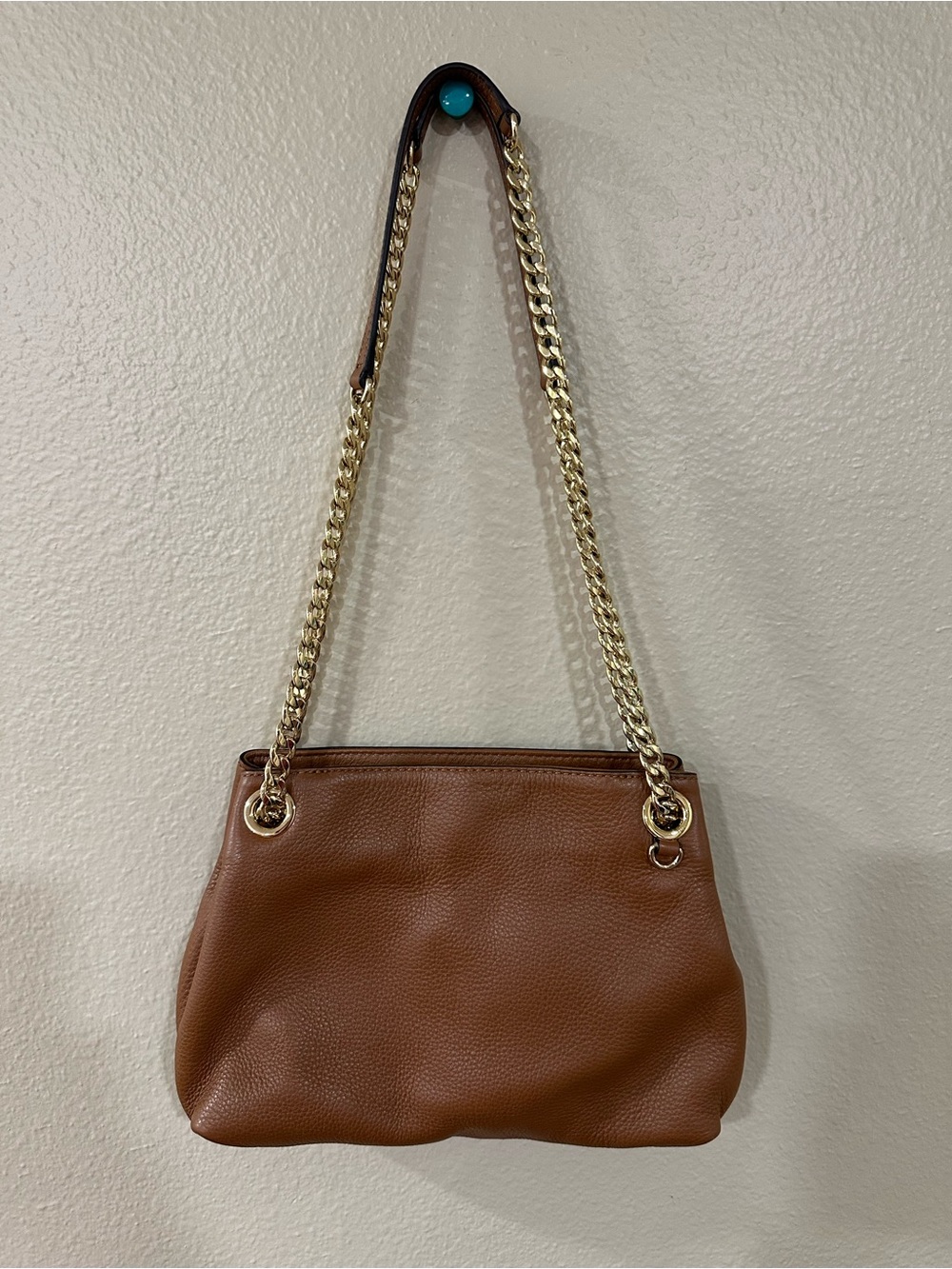Michael Kors Brown Pebbled Leather Shoulder Bag with Gold Chain